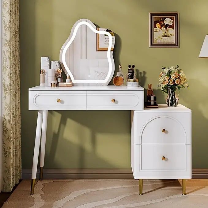 XMSJ Vanity Table With Lighted Mirror And 4 Drawers