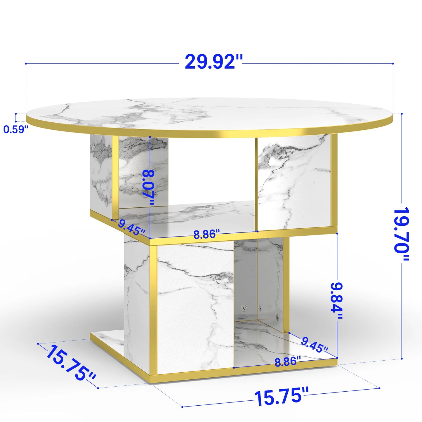 Merronix 3-Tier Round Coffee Table With Storage, Marble Top
