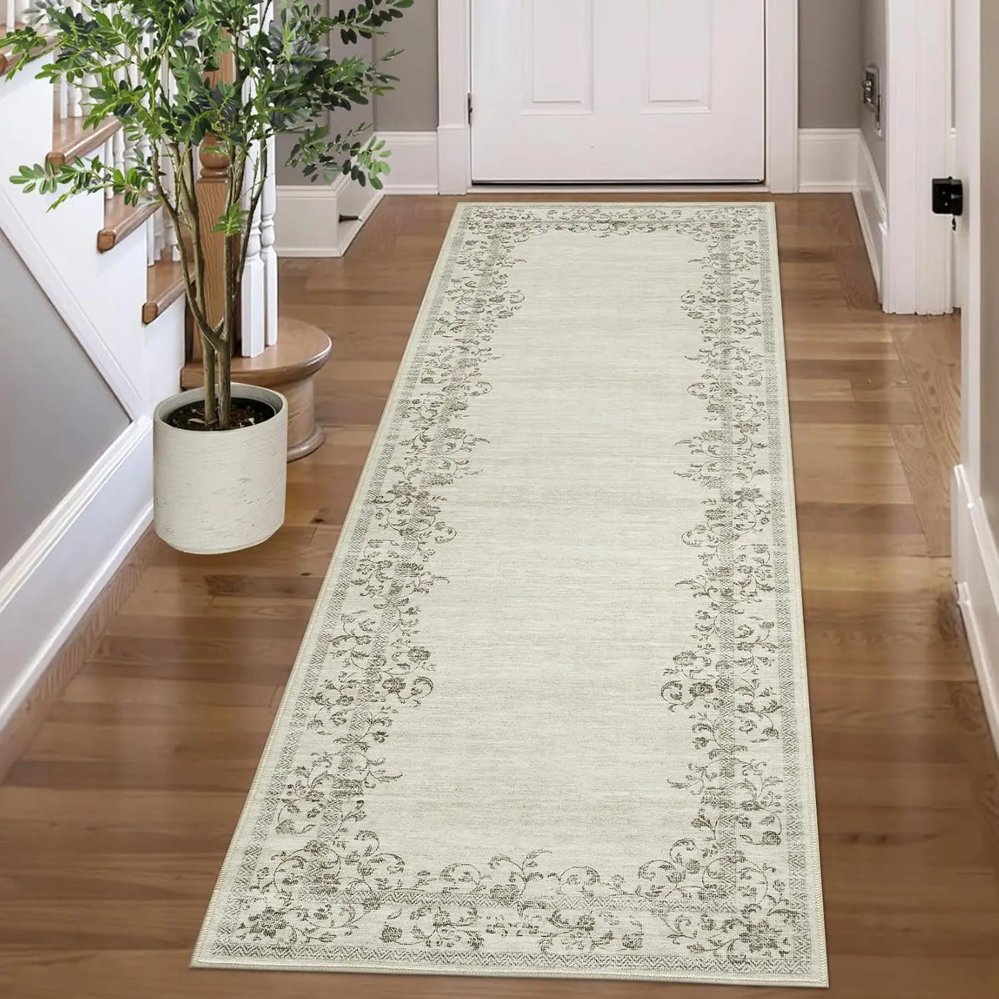 HiMISS Washable Area Rug Floral Border Polyester Machine Made