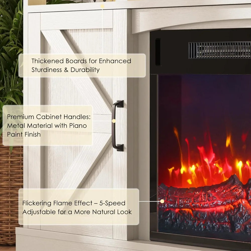 TV Stand with Fireplace, 59in Entertainment Center with LED Lights, for 65 inch TVs, with Opening Shelves and Storage Cabinet