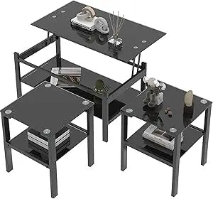 Coffee Table Set With Glass Top And Durable Metal Frame