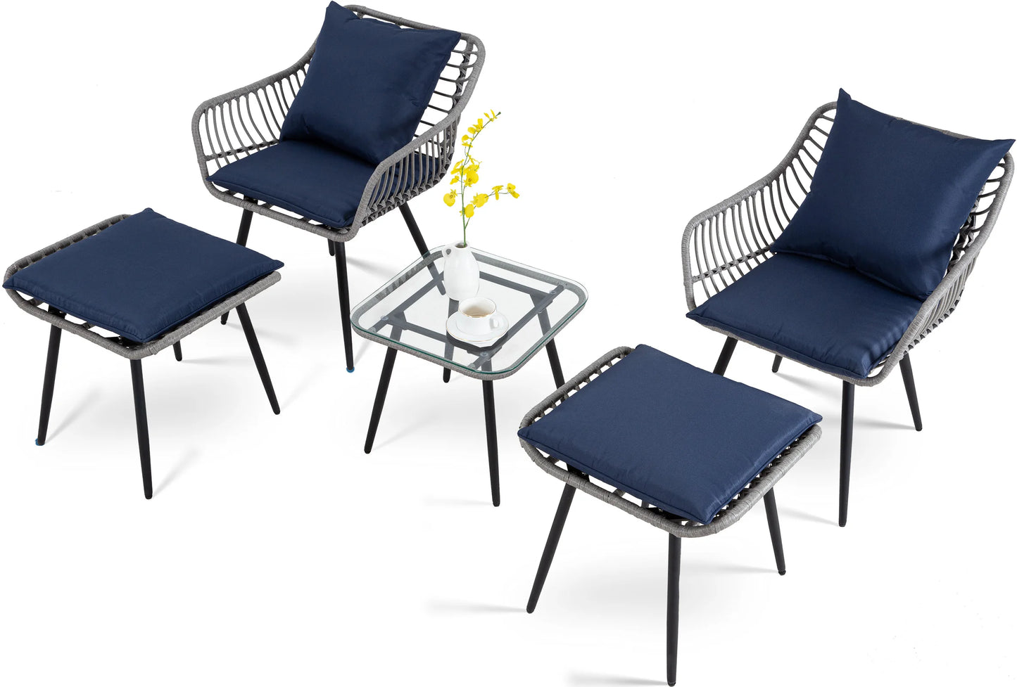 SEOGWISAM Patio Bistro Set All-Weather PE Rattan With Ottoman