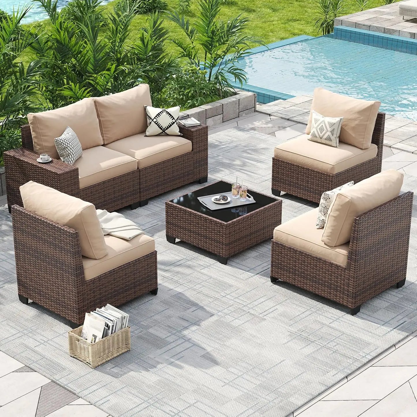 Outdoor Patio Furniture Set With Fire Pit Table Weatherproof