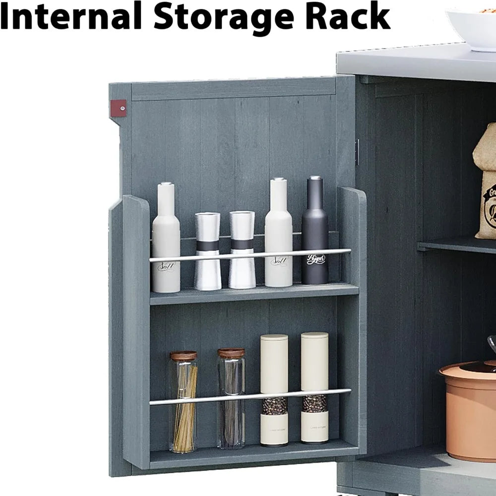 Outdoor Kitchen Island Solid Fir Wood Stainless Steel Top