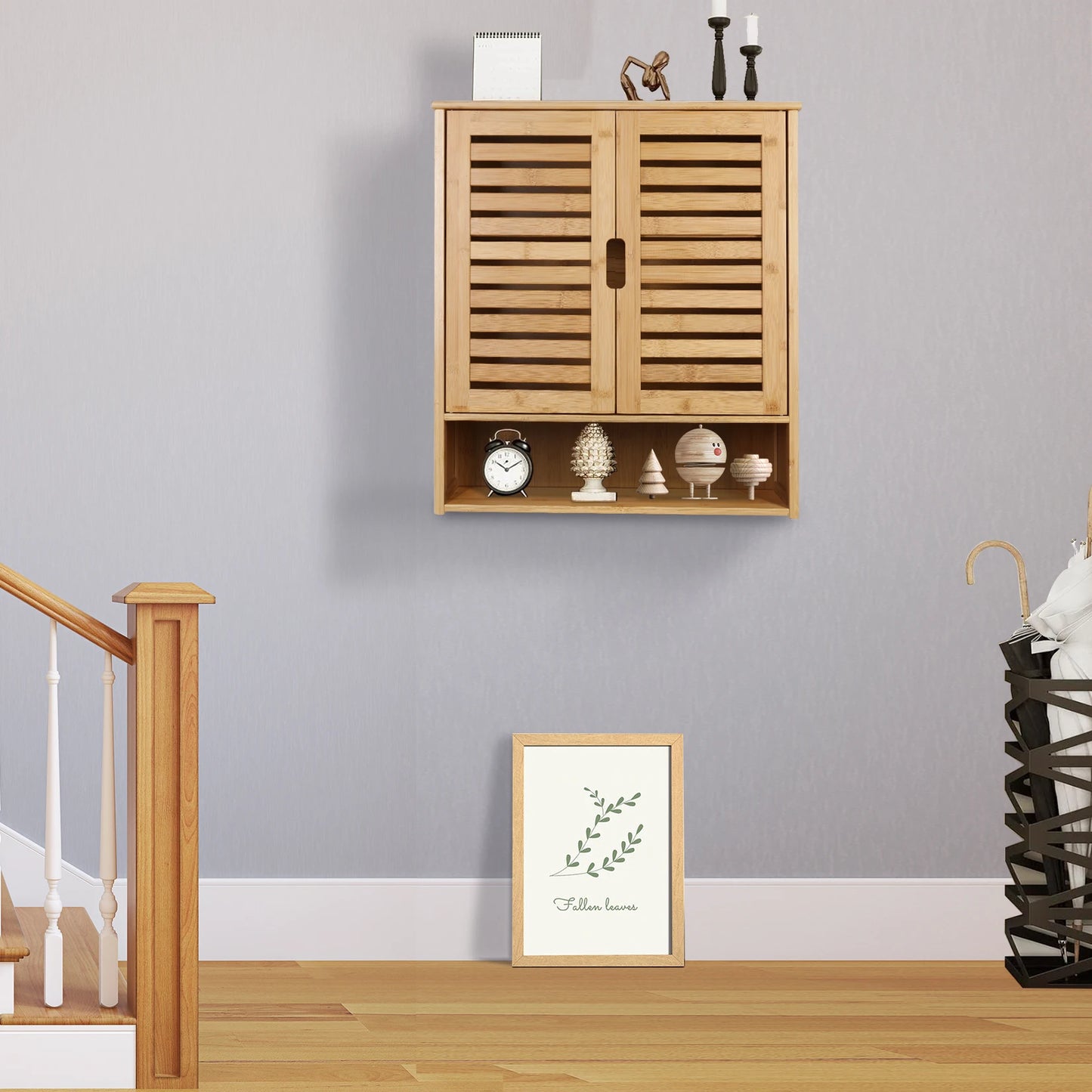 WisforFininsh Wall Cabinet Bamboo With Adjustable Shelves
