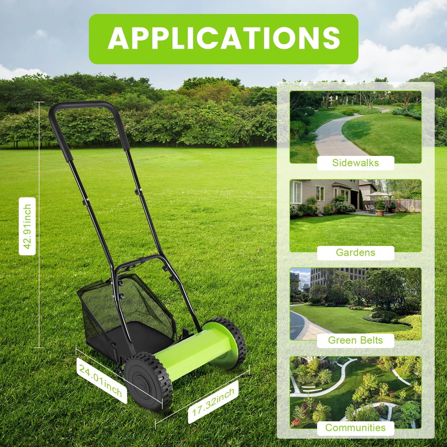CNCEST 2-Pipe Extension Manual Lawn Mower Detachable Design