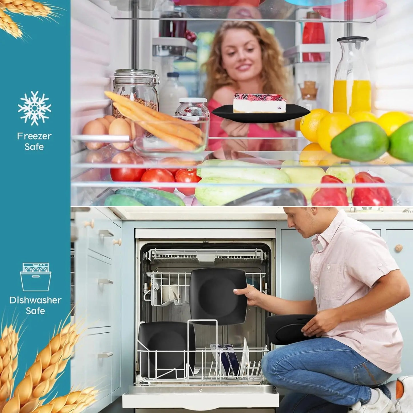 Dinnerware Set Unbreakable Wheat Straw Square Plates