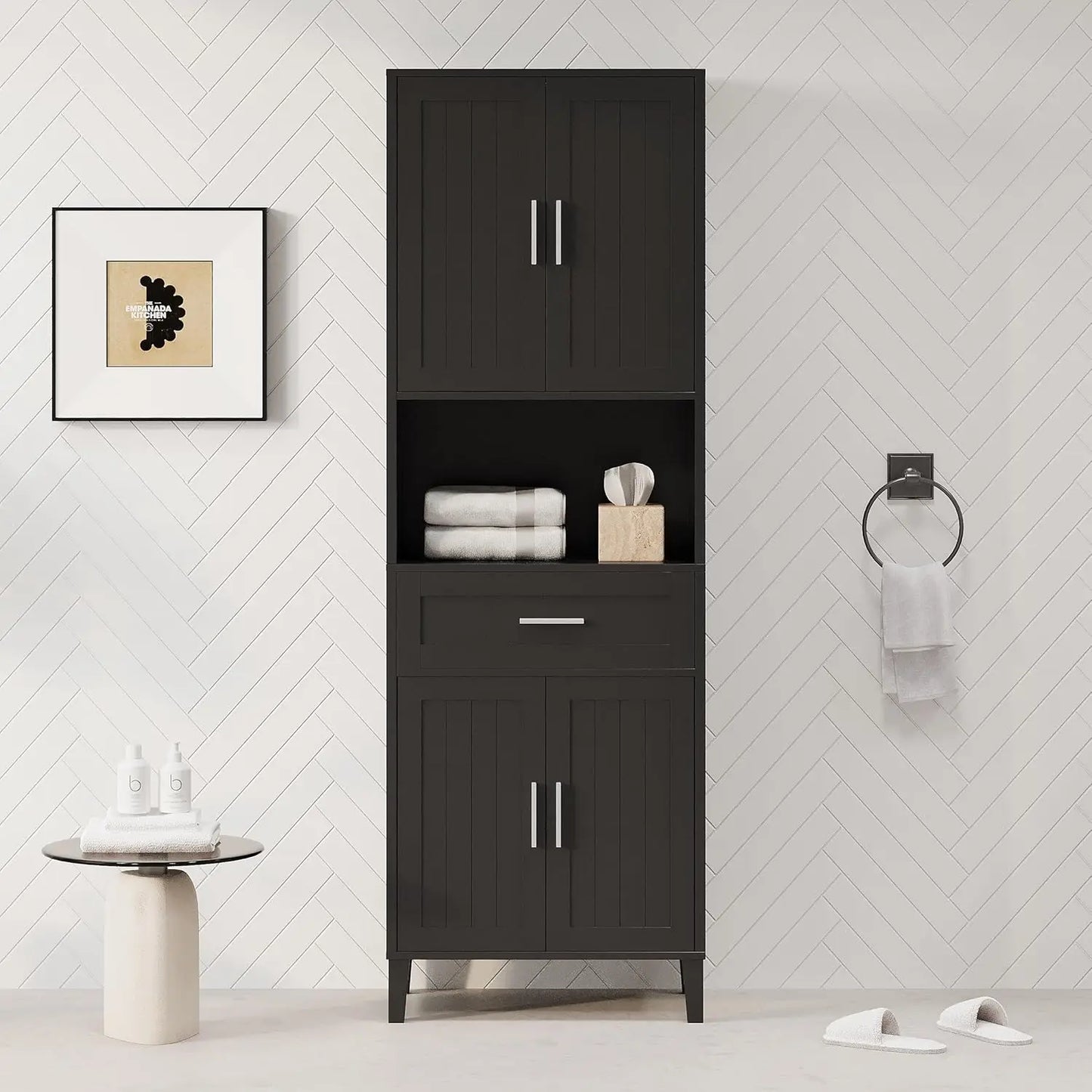 70.9" High Bathroom Storage Cabinet with 1 Drawer, Freestanding Tall Bathroom Cabinet with 2 Adjustable Shelves and, Customized