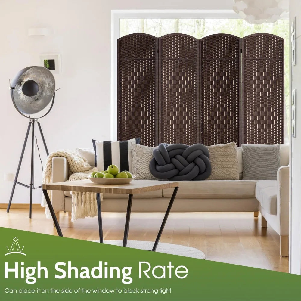 6 Ft Folding Room Divider Privacy Screen Portable Wood Partition Indoor Wall Brown 4 Panel