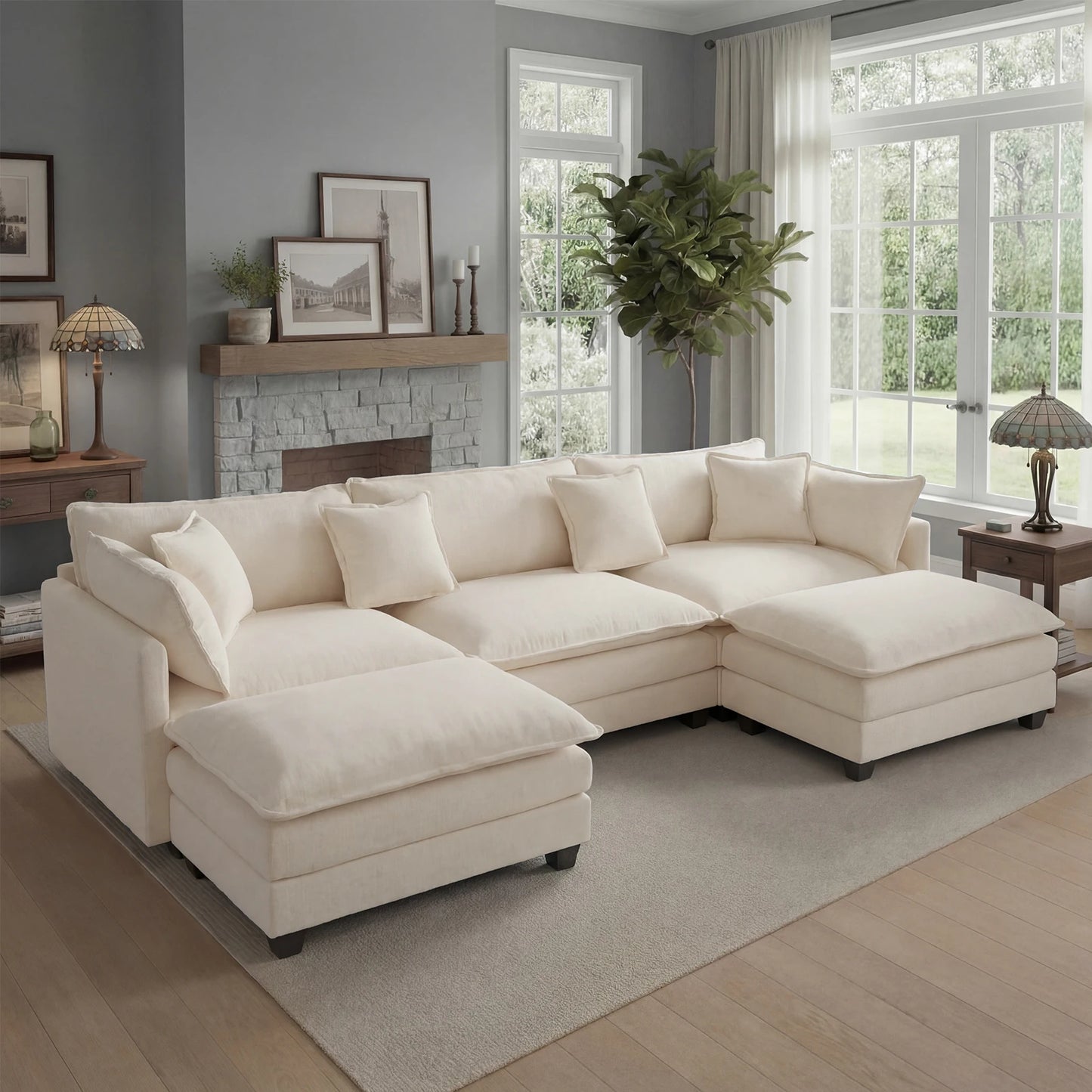 Redlife Modular Sectional Sofa With Ottoman Solid Wood Frame