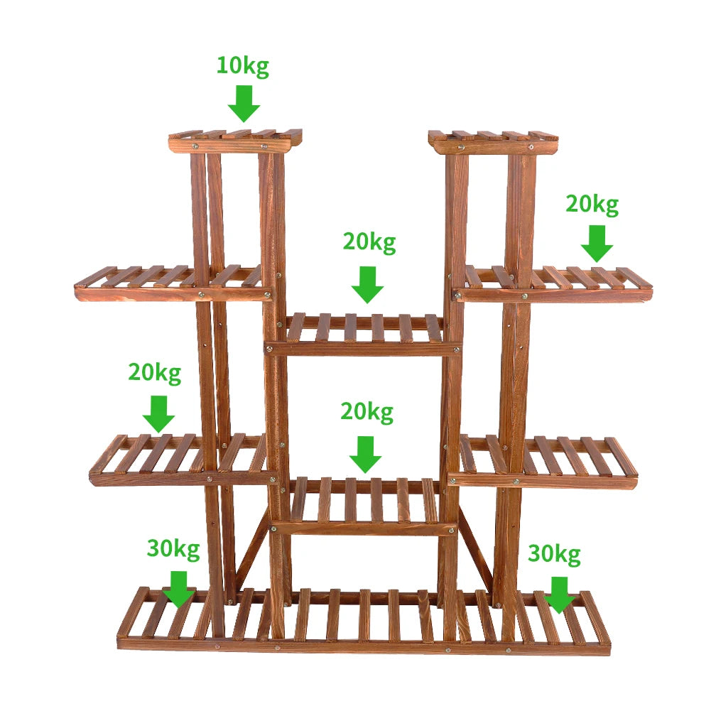 Hign-concerned Large 11-Tier Wooden Plant Stand Garden Shelf
