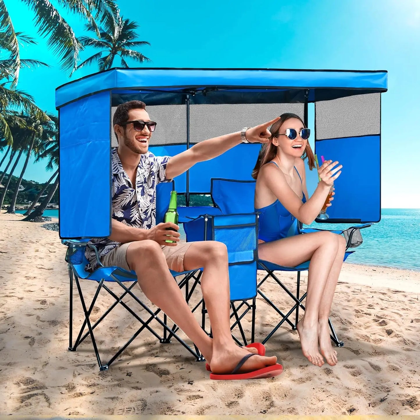 Beach Chair With Canopy Shade Folding Outdoor Heavy Duty
