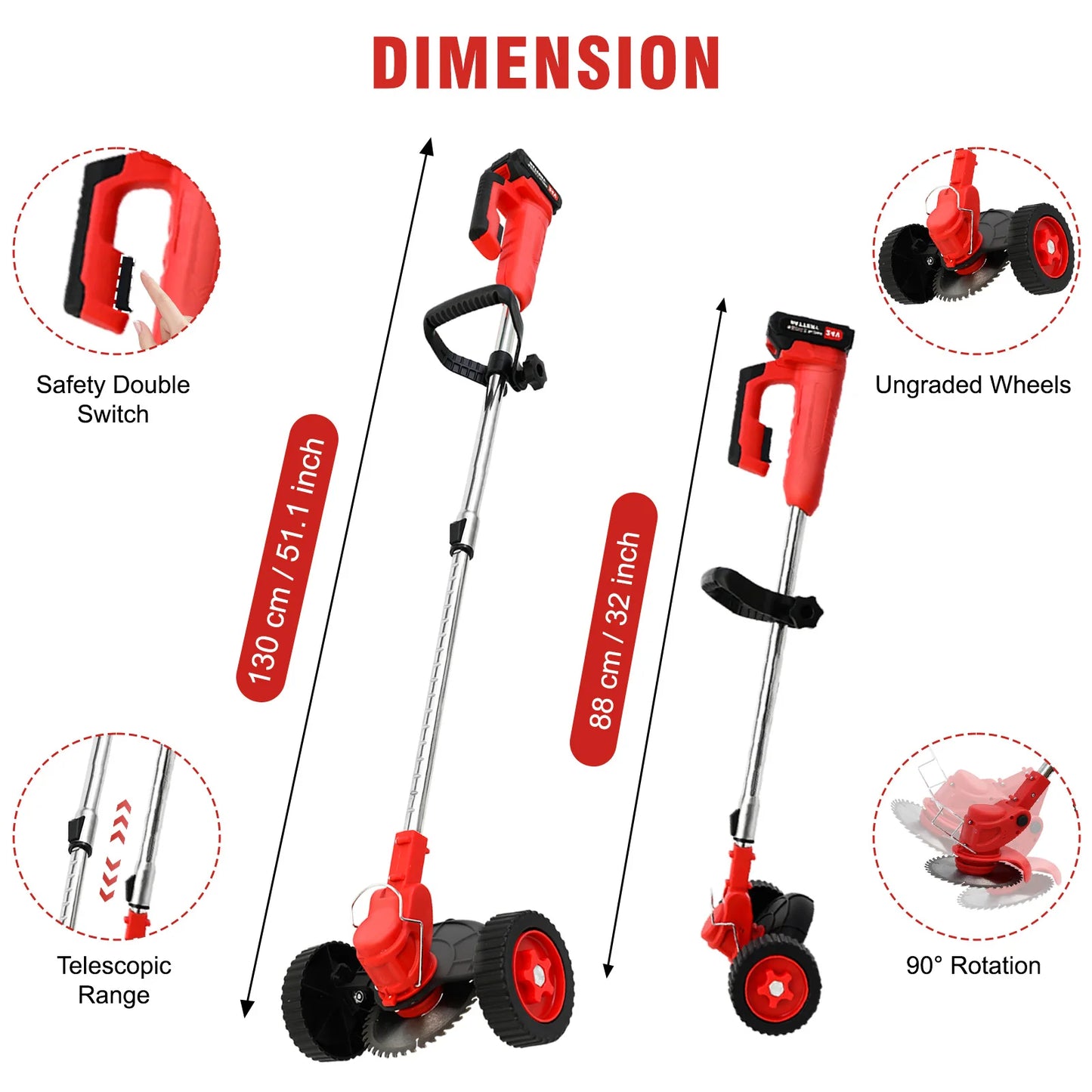 Cordless Grass Trimmer With Wheel 3-In-1 Edger Cutter