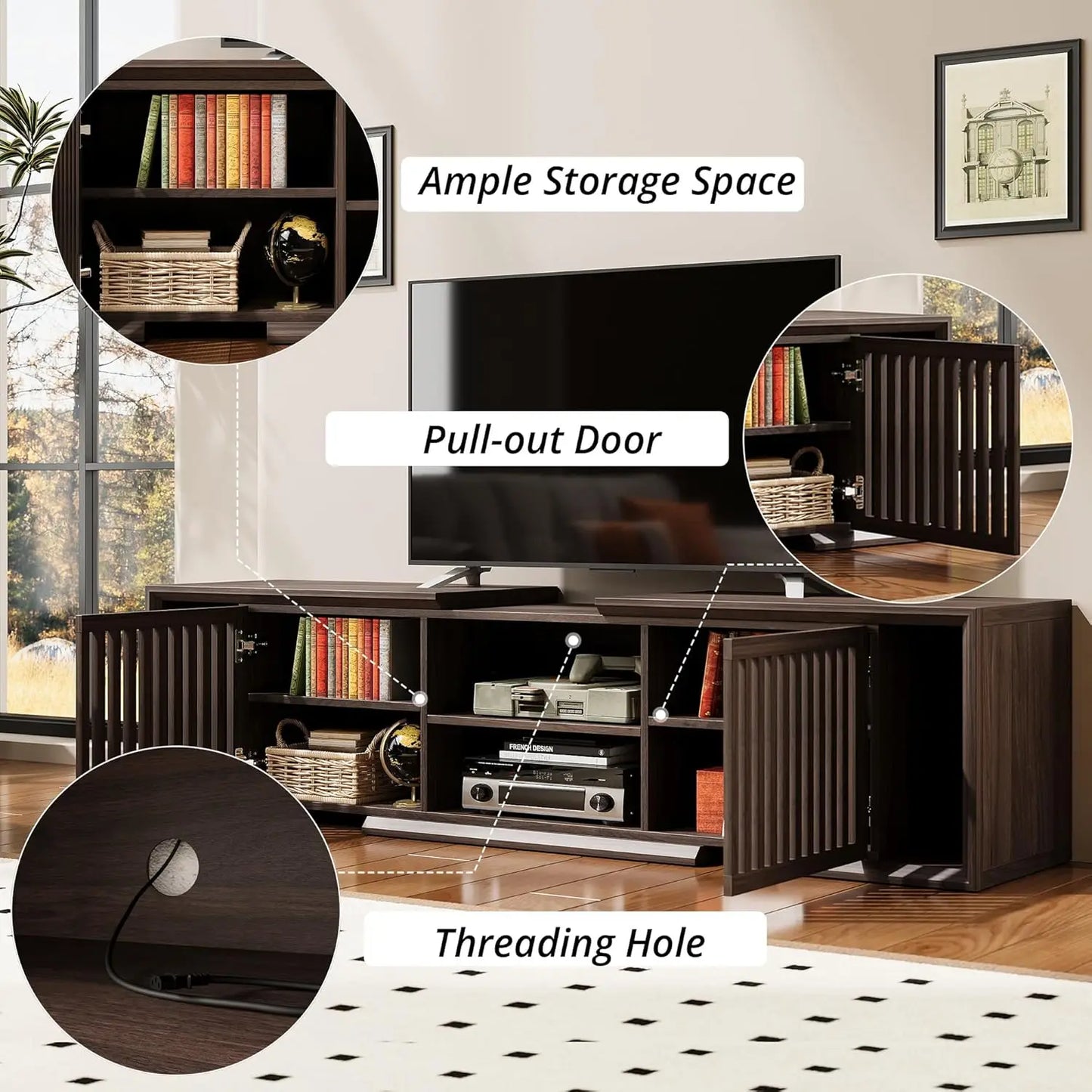 IRONCK TV Stand Adjustable With Open Storage Shelves