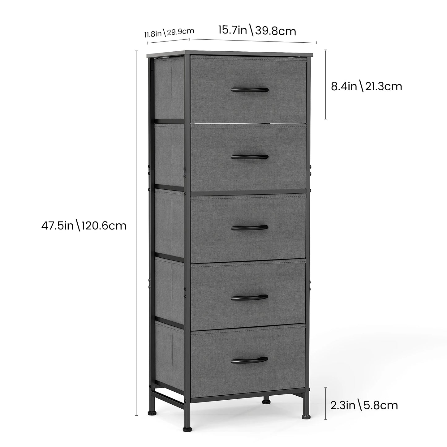 JHK Modern Dresser with Fabric Drawers and Steel Frame