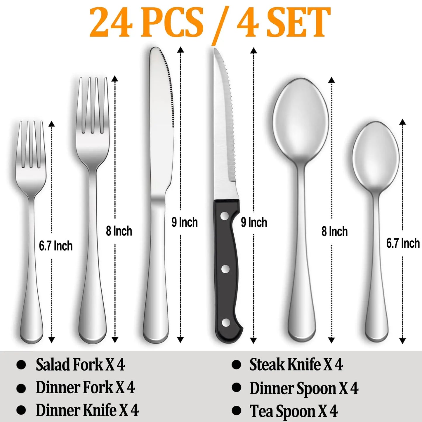 NONEDinnerware 24-Piece Stainless Flatware Set For 4