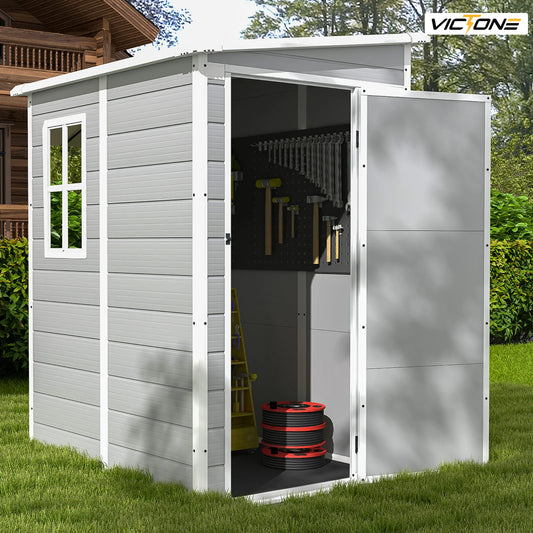 Victone Plastic Outdoor Storage Shed With Floor Lockable Window