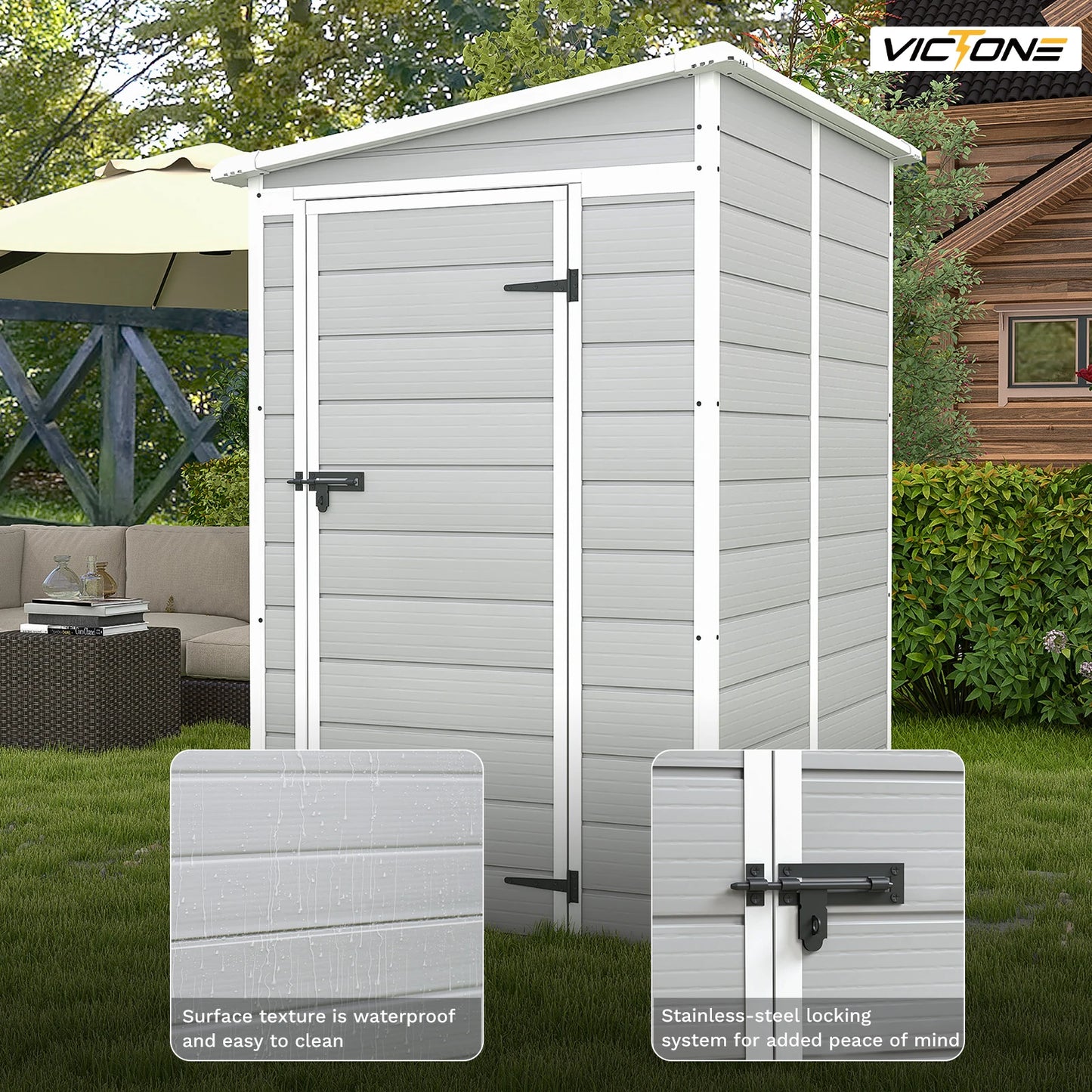 Victone Plastic Outdoor Storage Shed With Floor Lockable Window