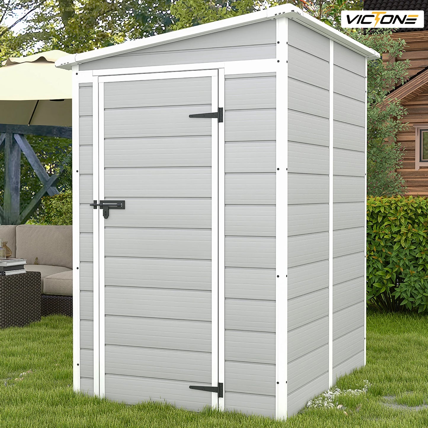 Victone Plastic Outdoor Storage Shed With Floor Lockable Window