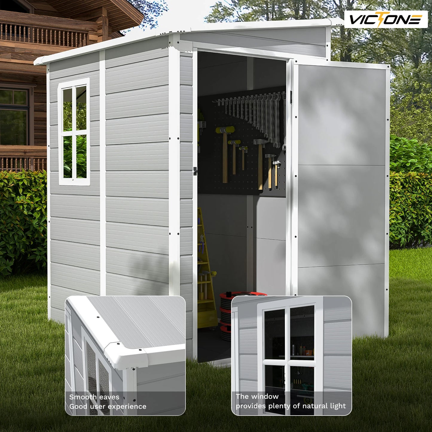 Victone Plastic Outdoor Storage Shed With Floor Lockable Window