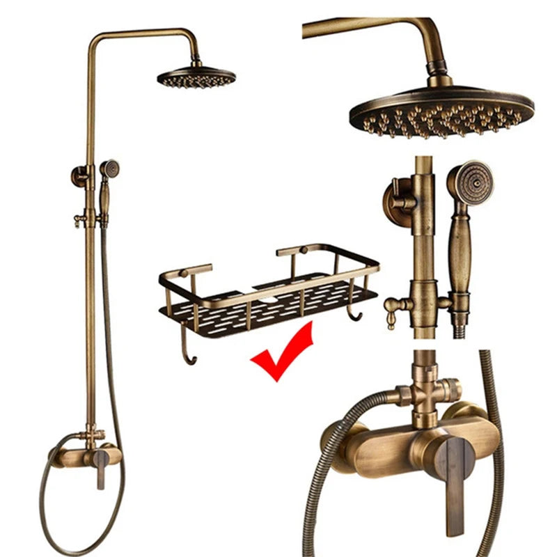 Wanmivezlo Dual Handle Shower Faucet Set Antique Brass Rainhead