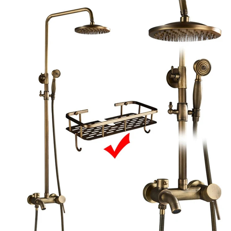 Wanmivezlo Dual Handle Shower Faucet Set Antique Brass Rainhead