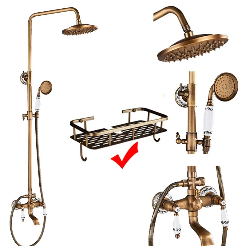 Wanmivezlo Dual Handle Shower Faucet Set Antique Brass Rainhead