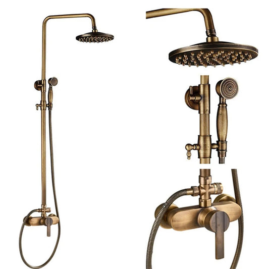 Wanmivezlo Dual Handle Shower Faucet Set Antique Brass Rainhead