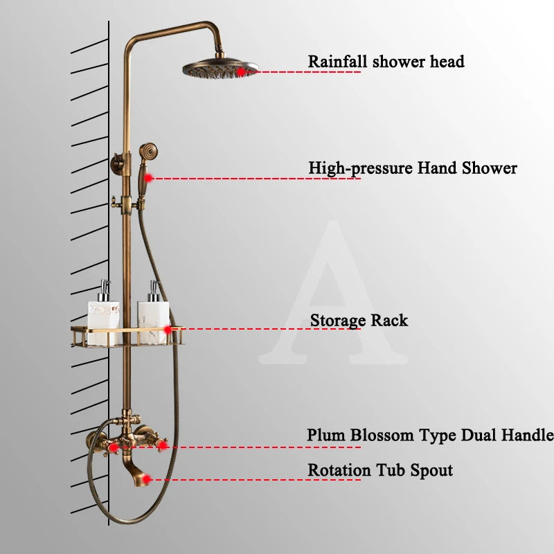 Wanmivezlo Dual Handle Shower Faucet Set Antique Brass Rainhead