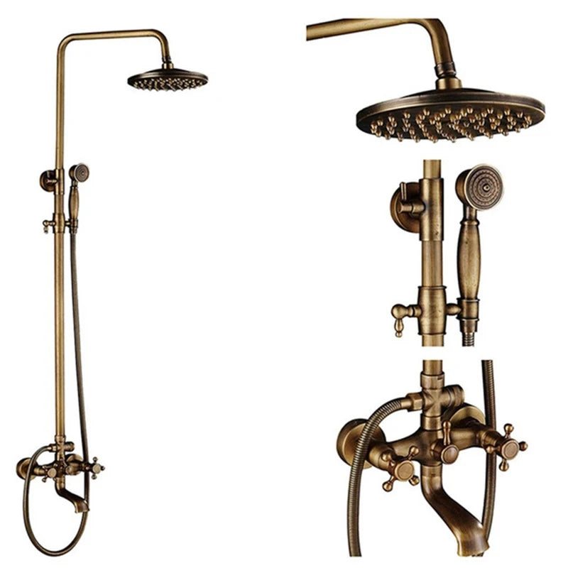 Wanmivezlo Dual Handle Shower Faucet Set Antique Brass Rainhead