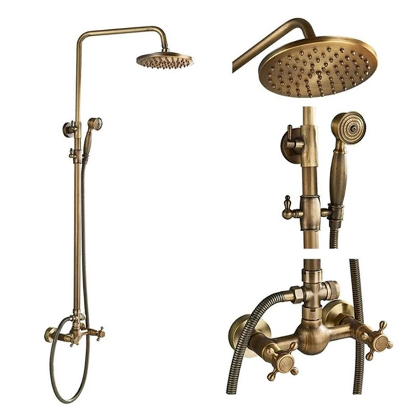 Wanmivezlo Dual Handle Shower Faucet Set Antique Brass Rainhead