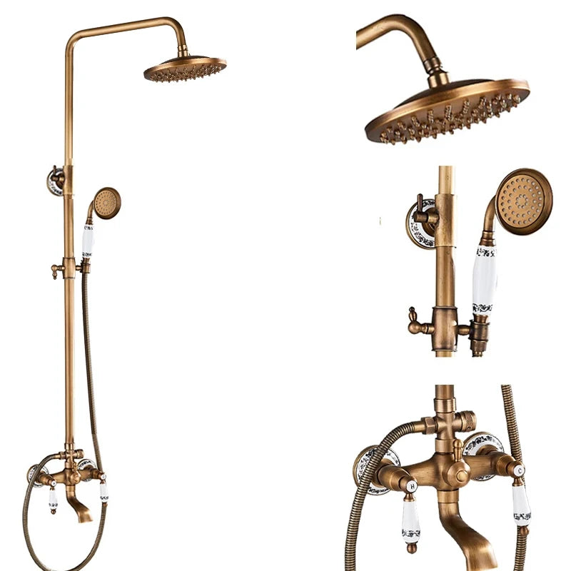 Wanmivezlo Dual Handle Shower Faucet Set Antique Brass Rainhead