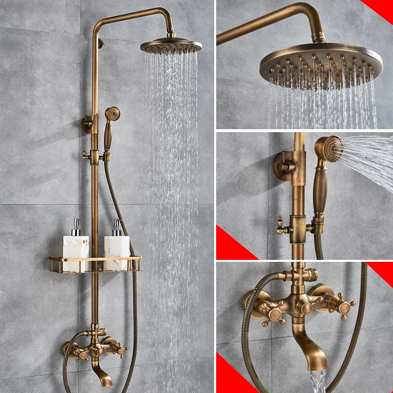 Wanmivezlo Dual Handle Shower Faucet Set Antique Brass Rainhead