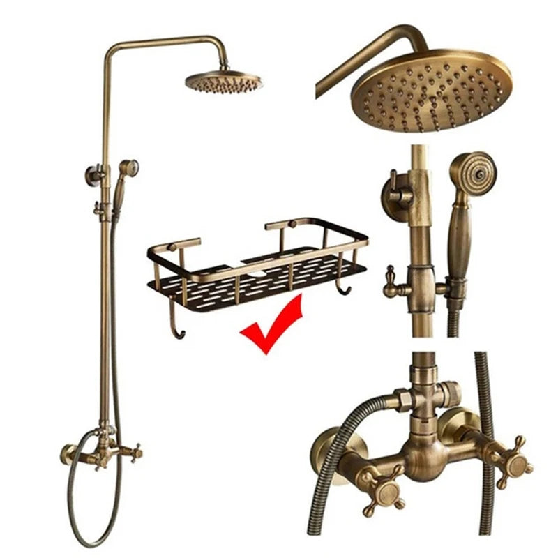 Wanmivezlo Dual Handle Shower Faucet Set Antique Brass Rainhead