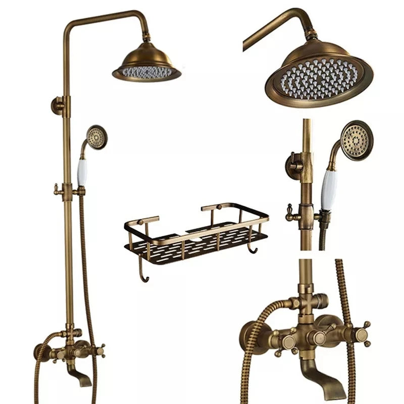 Wanmivezlo Dual Handle Shower Faucet Set Antique Brass Rainhead