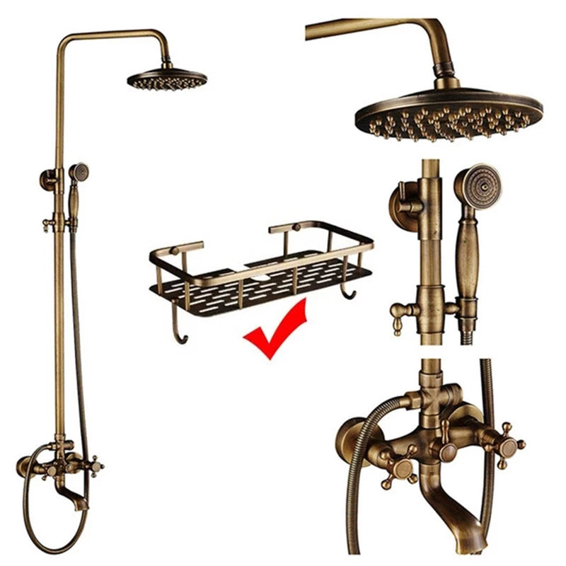 Wanmivezlo Dual Handle Shower Faucet Set Antique Brass Rainhead