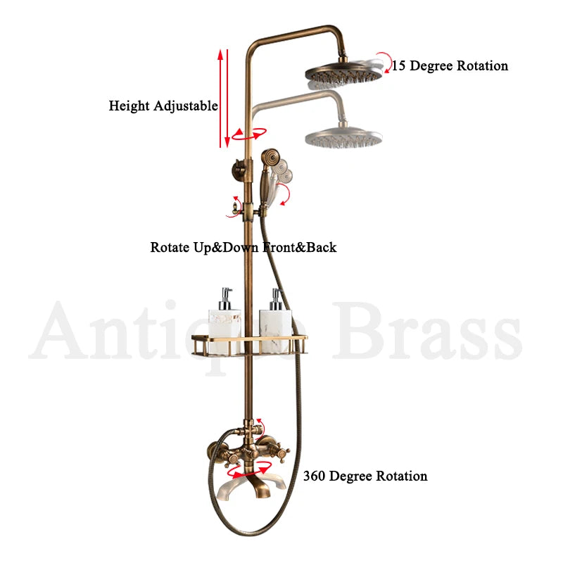 Wanmivezlo Dual Handle Shower Faucet Set Antique Brass Rainhead