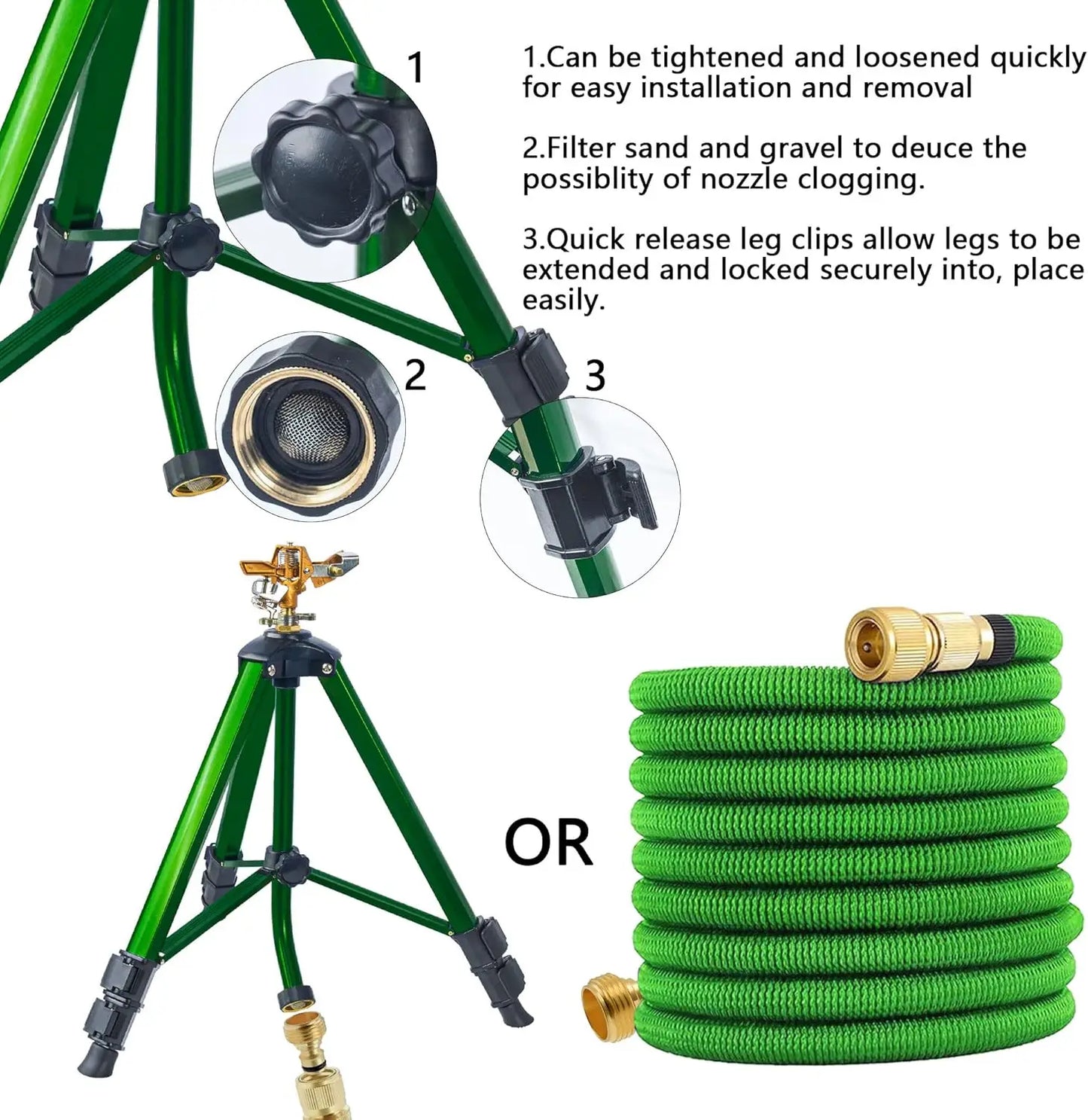 XMSJ Impact Sprinkler Tripod Base Brass Head Heavy Duty Metal