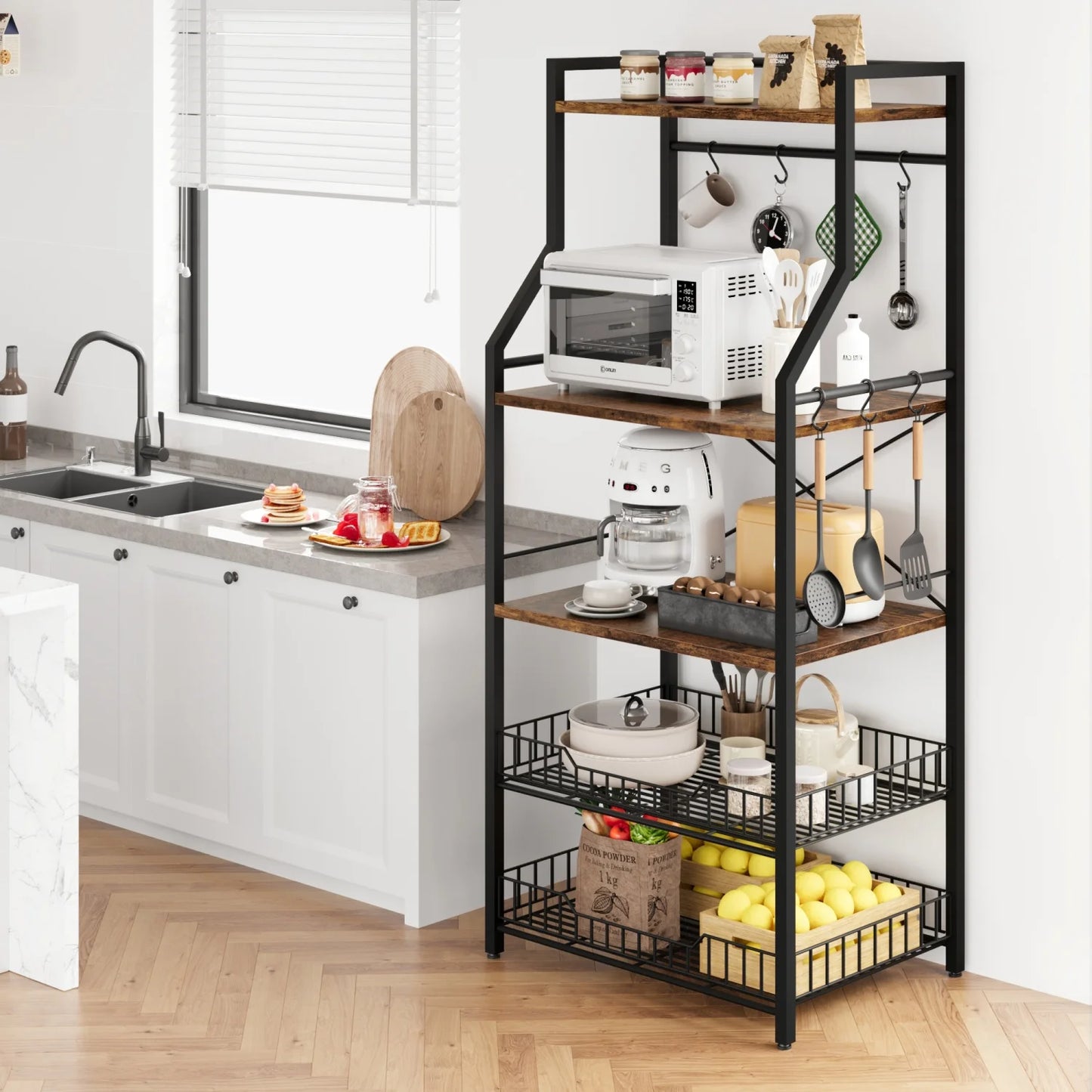 HiMISS Baker's Rack Industrial Microwave Stand Kitchen Storage