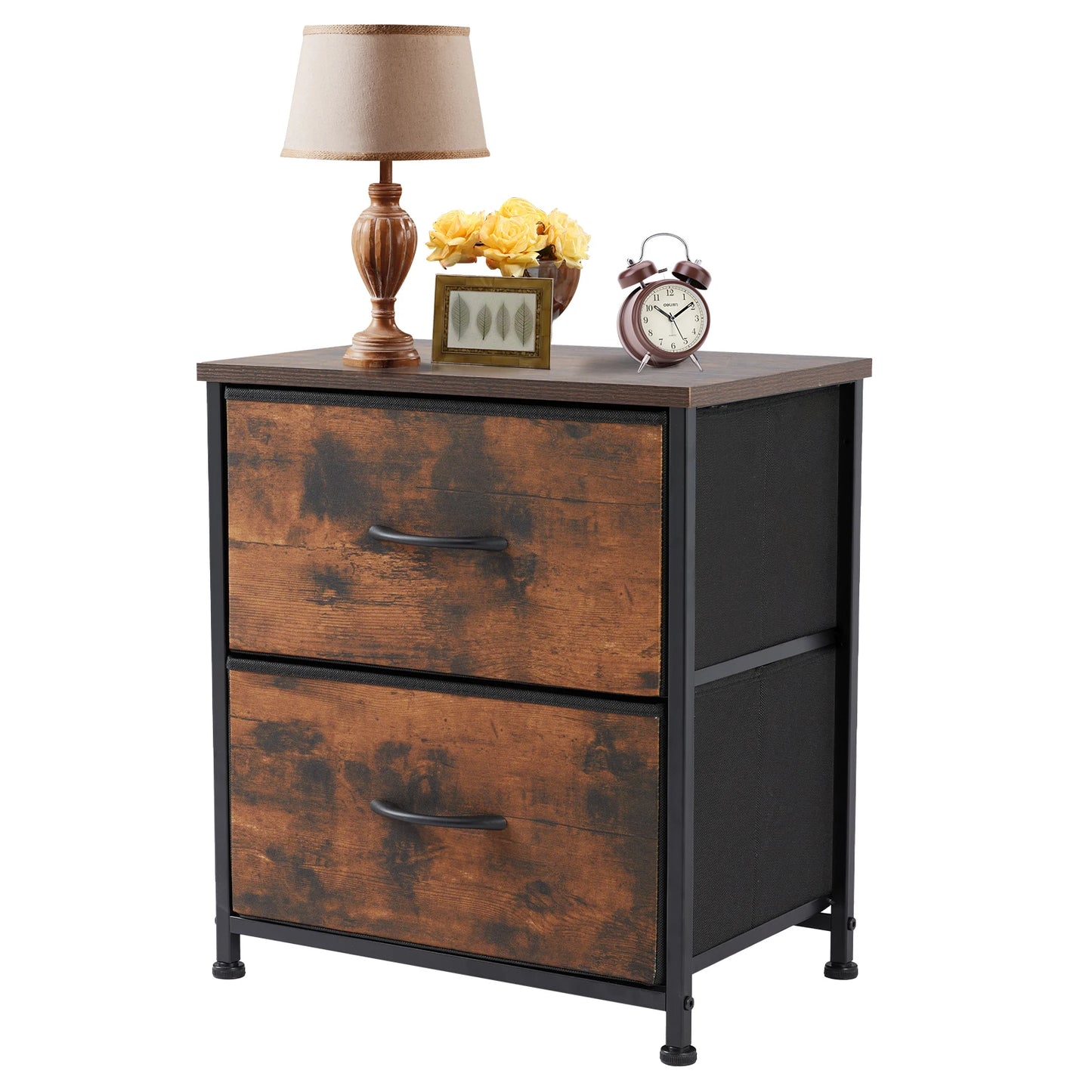 JHK Modern Morocco Style Nightstand With Two Fabric Drawers