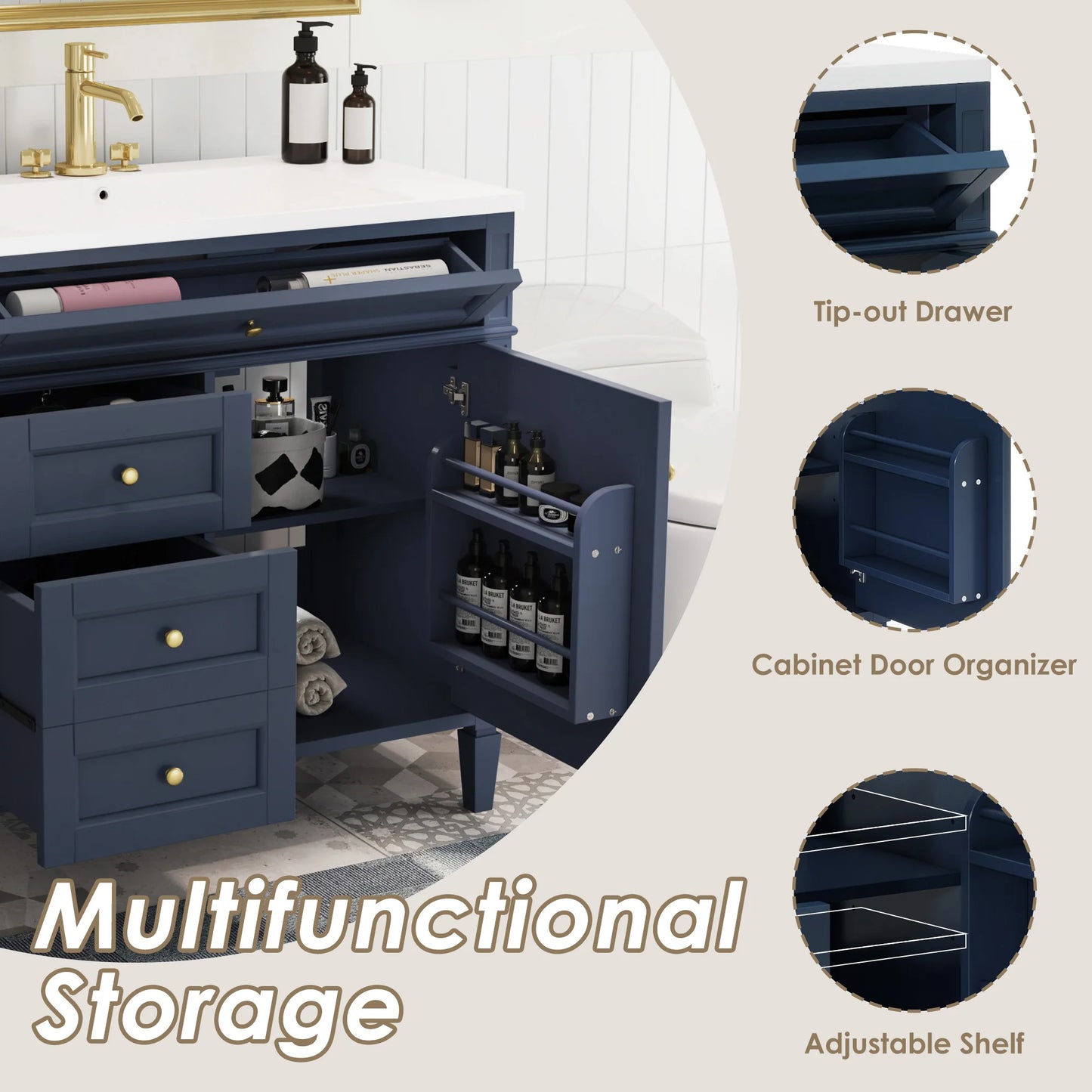 Sh.Kl Bathroom Vanity With Ceramic Sink Soft Close Doors