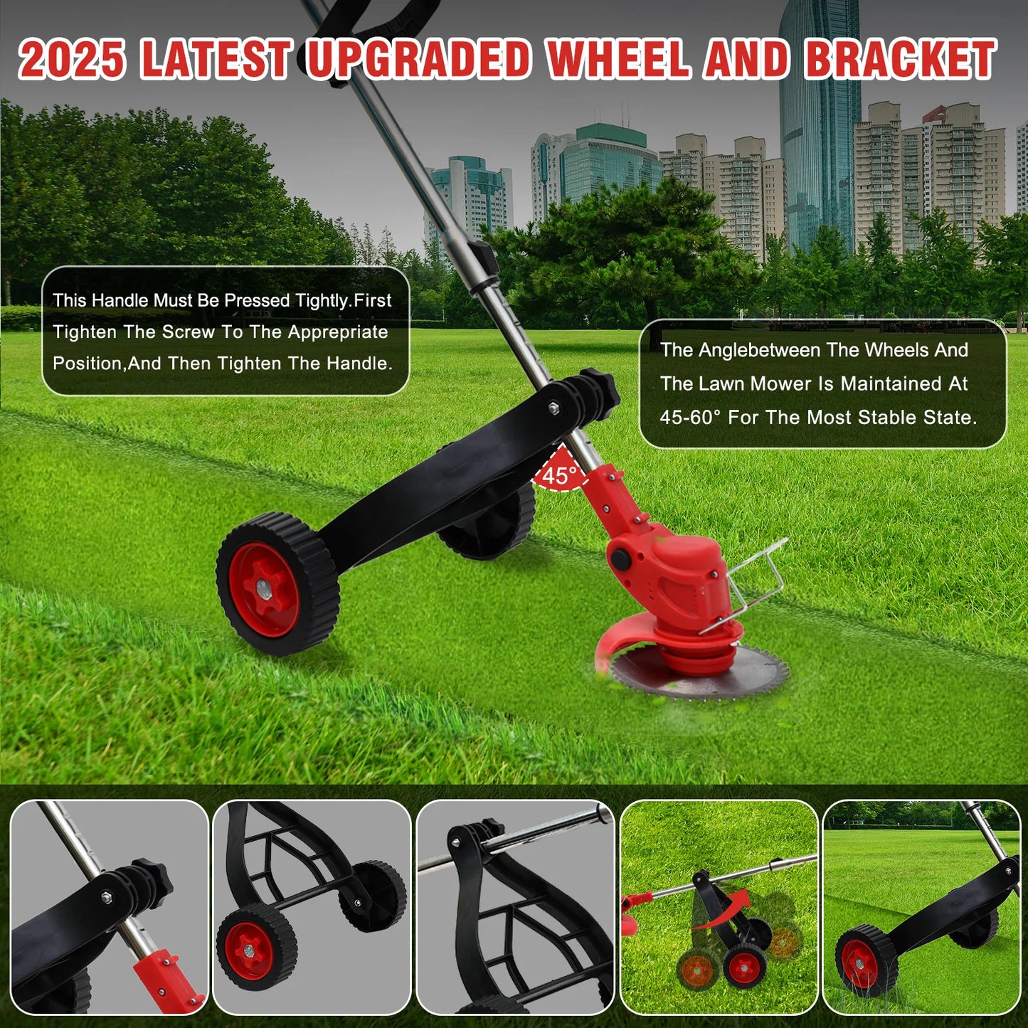 Cordless Grass Trimmer With Wheel 3-In-1 Edger Cutter