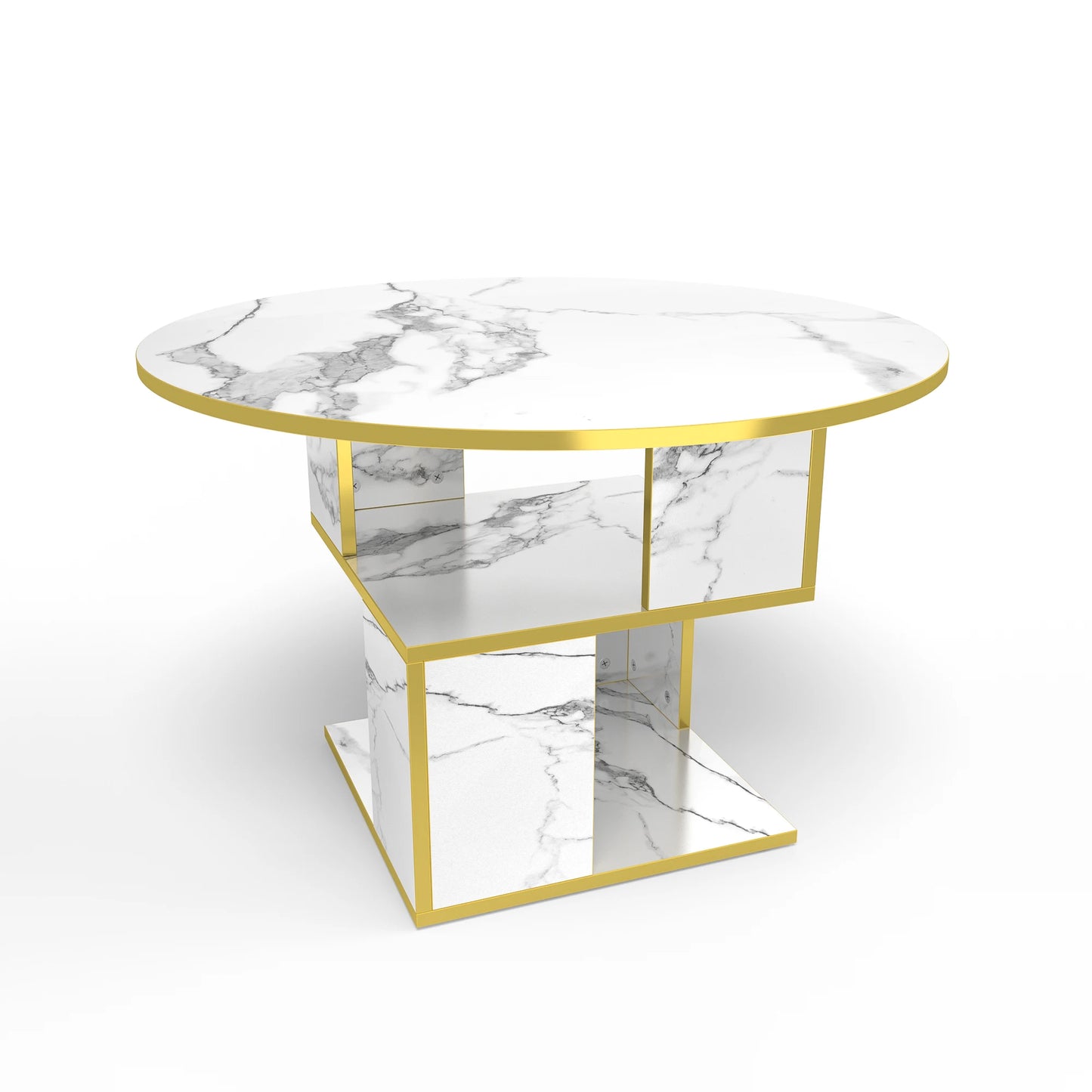 Merronix 3-Tier Round Coffee Table With Storage, Marble Top