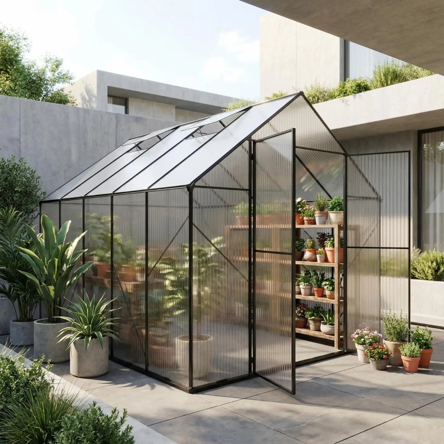 Walk-In Greenhouse With Polycarbonate Panels For Outdoors