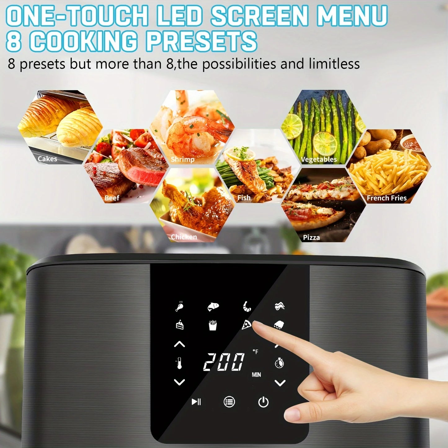 KitCook Air Fryer 1500W With 8 Presets Digital Touch Screen