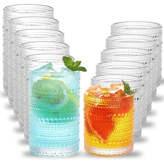 Hobnail Drinking Glasses Clear Embossed Set Of 12