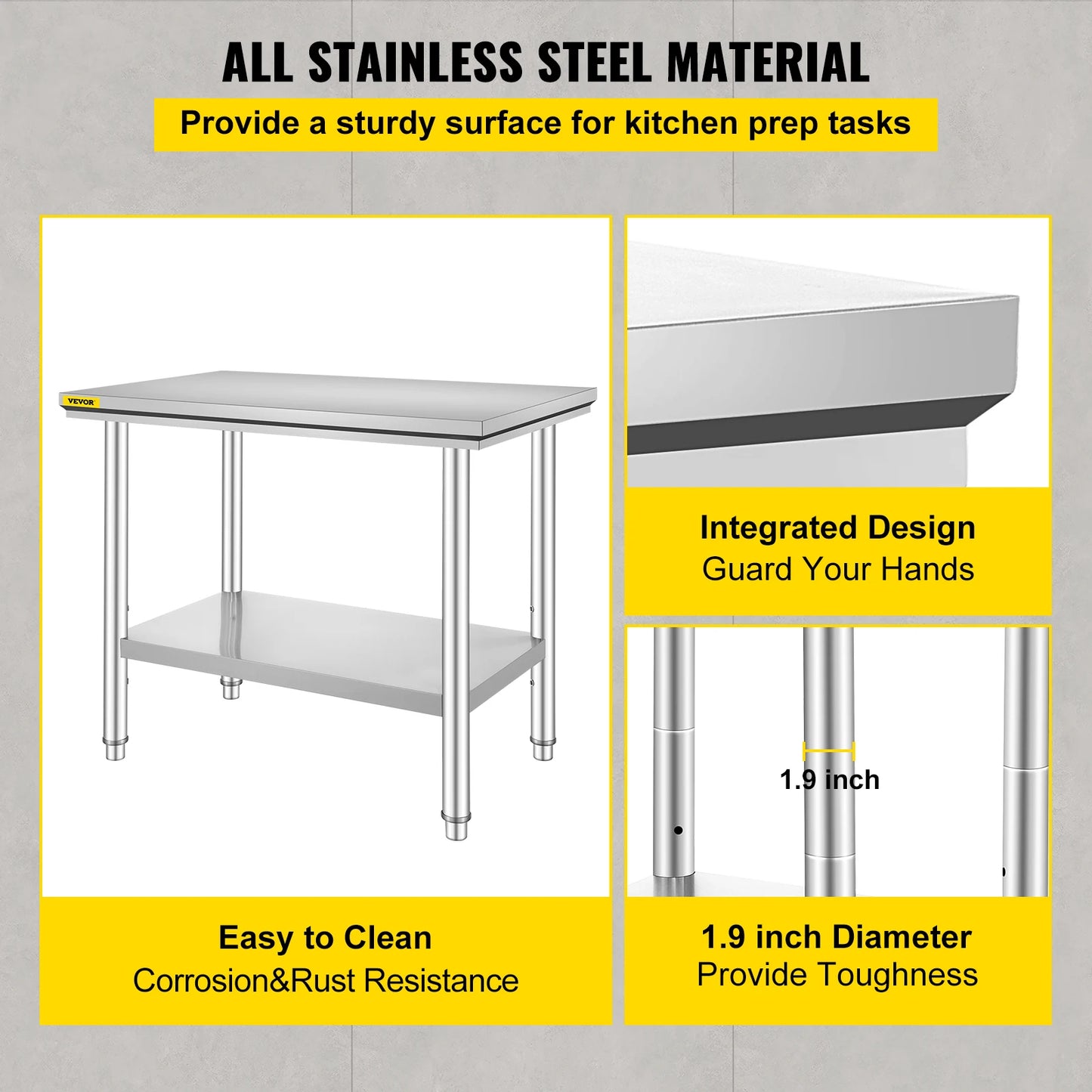 Kitchen Work Bench Stainless Steel Undershelf 330LBS Capacity