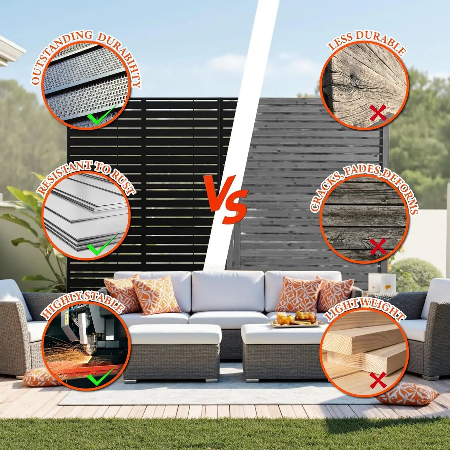 Decorative Garden Privacy Screen with Stand 120x183cm Outdoor Divider Decorative Privacy Panel Fence for Backyard Patio Garden