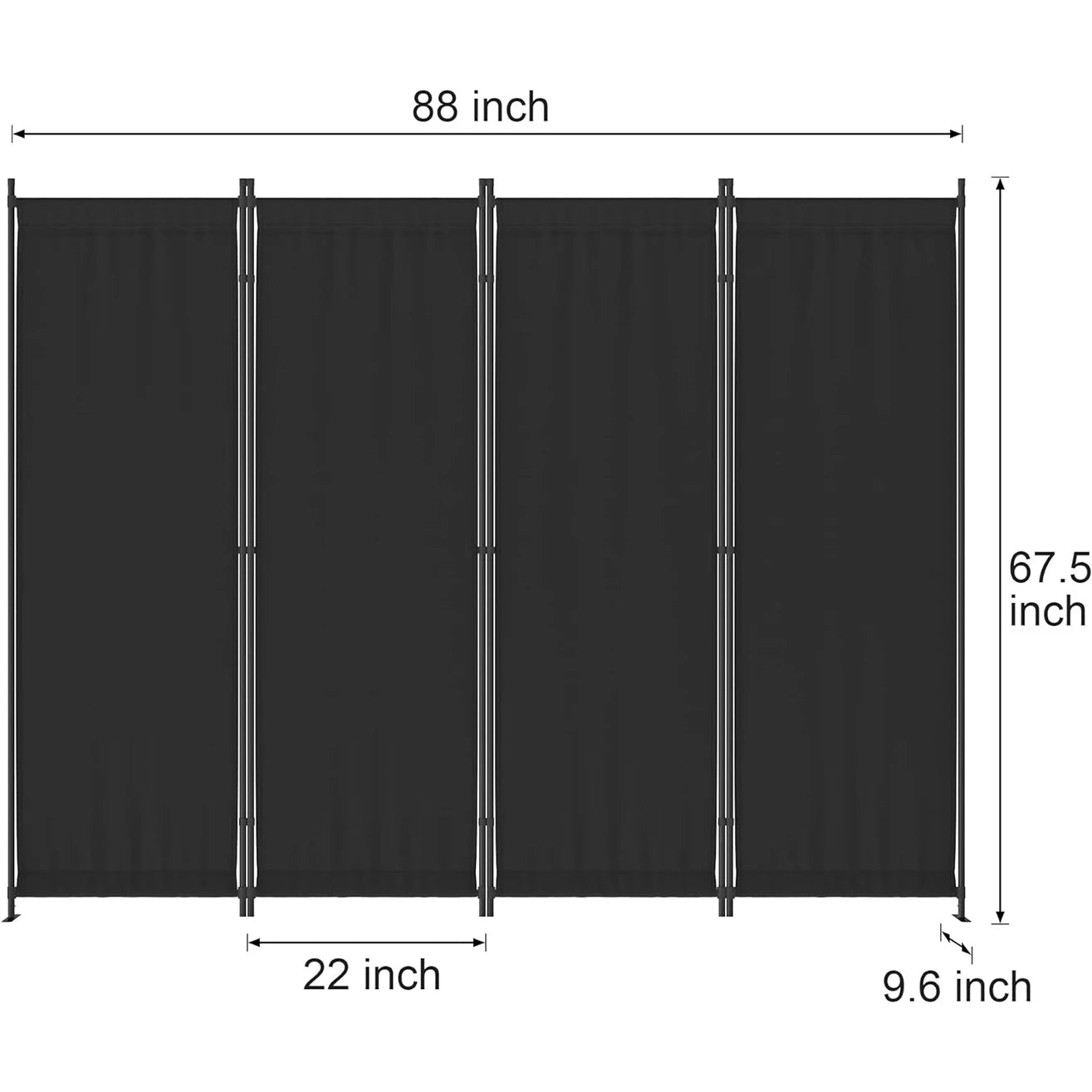 Room Divider, 4-Panel Alloy Steel Folding Screen, Pedestal Feet