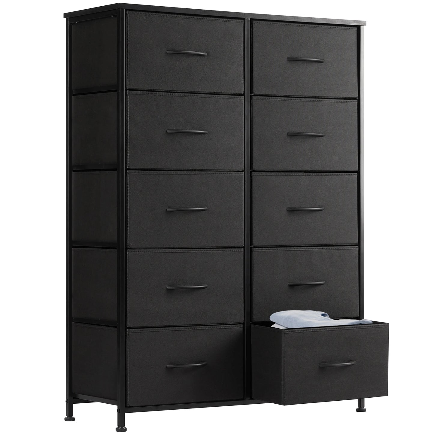 JHK Bedside Table Steel-Frame Storage With 10 Fabric Drawers